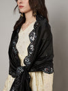 Black Silk Dupatta with Scalloped Cutwork Border & Sequin Highlights (Size: 2.5x1 m Approx)