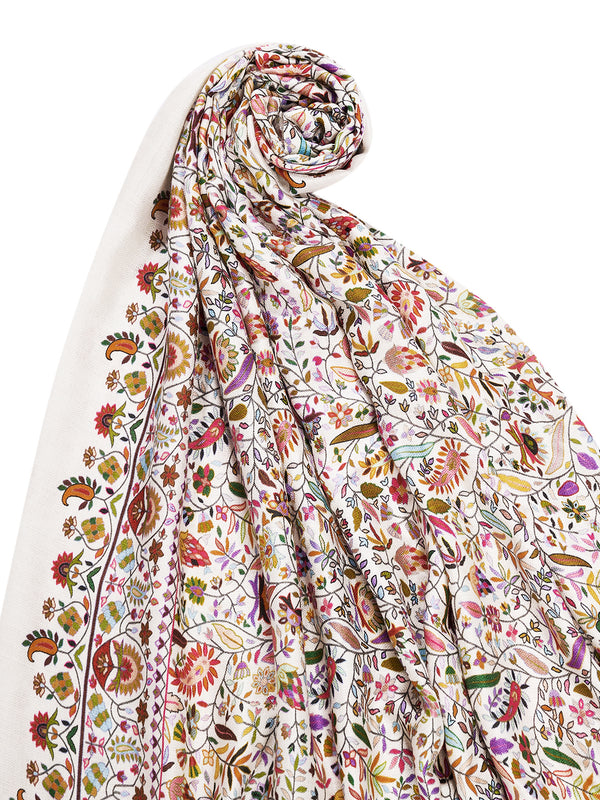 Bamboo Silk White Kashmiri Mens Stole with Classic Paisley Weave | Elegant Ethnic Accessory | 80×28 Inches