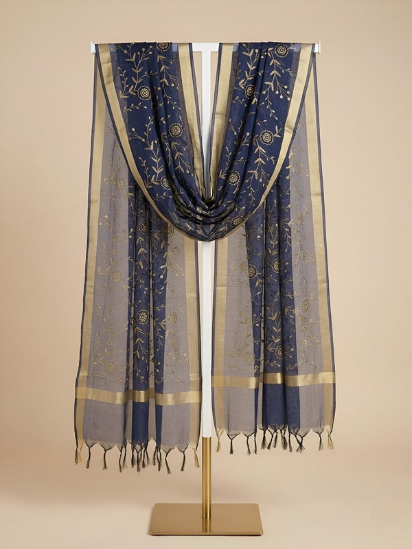 Organza Meena Jaal Mens Dupatta – Blue with Gold Woven Design