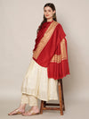 Solid Maroon Woolen Women Shawl with Rich Embroidered Border – 80 x 40 Inches