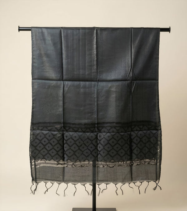 Cotton Mens Dupatta – Black with Diamond Cut Work & Woven Border