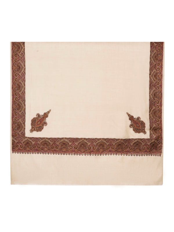 Elegant Beige Woolen Mens Shawl with Embroidered Border – Ethnic Wrap (80 x 40 Inches)