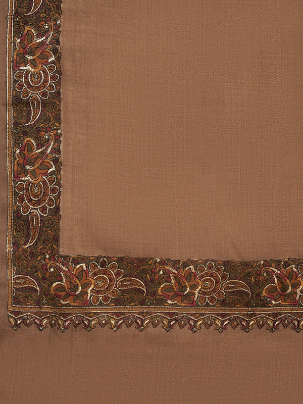 Classic Woolen Mens Shawl with Embroidered Border in Rich Brown (80 x 40 Inches)