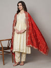 Red Chinon Dupatta with Scalloped Embroidered Border & Sequin Motifs (Size: 2.5x1 m Approx)