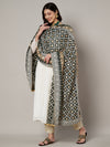 Black Georgette Dupatta with Gold Foil Booti & Lace Border (Size: 2.5x1 m Approx)