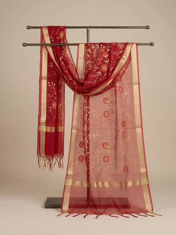 Red Organza Meena Jaal Dupatta | Elegant Sheer Festive Drape