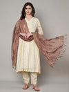 Brown Cotton Woven Check Dupatta with Tassel Detailing (Size: 2.5x1 m Approx)
