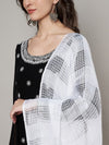 White Cotton Woven Check Dupatta with Tassel Detailing (Size: 2.5x1 m Approx)