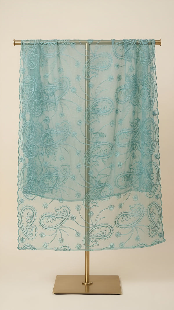 Teal Organza Embroidered Dupatta for Women with Paisley & Floral
