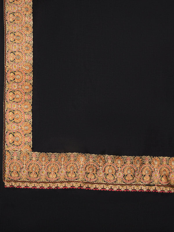 Solid Black Woolen Mens Shawl with Rich Embroidered Border – 80 x 40 Inches