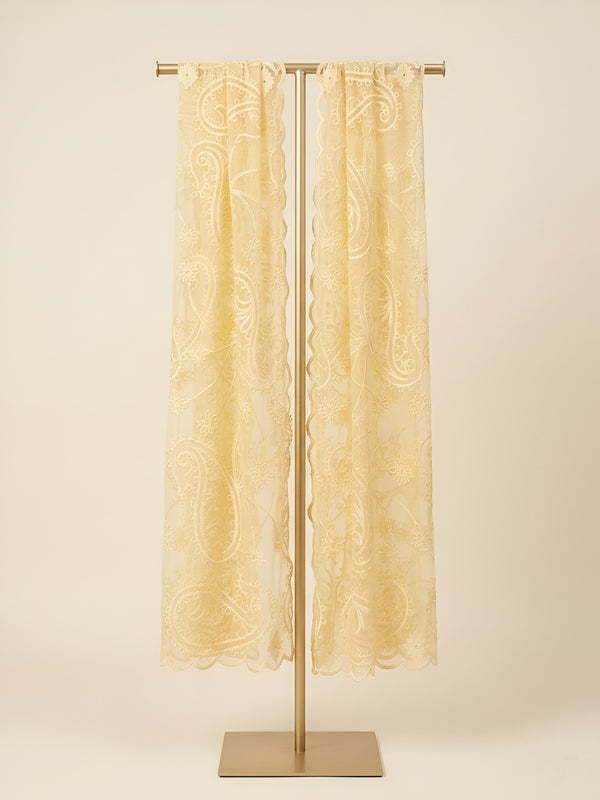 Lemon Organza Embroidered Dupatta for Women with Paisley & Floral