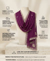 Luxe Vichitra Women Purple Dupatta with 4 Side Scalloped Embroidered Border & Buti Embellishment