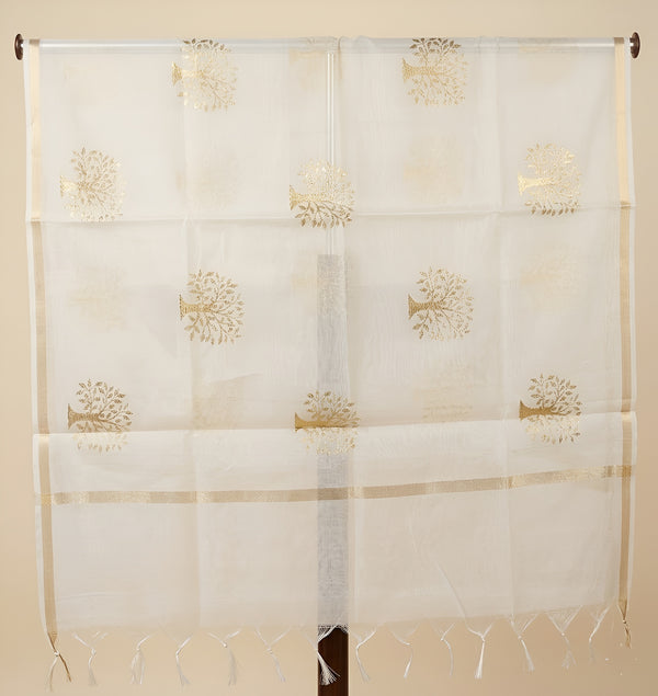 Elegant Off White Cotton Zari Buta Dupatta | Lightweight Ethnic Drape