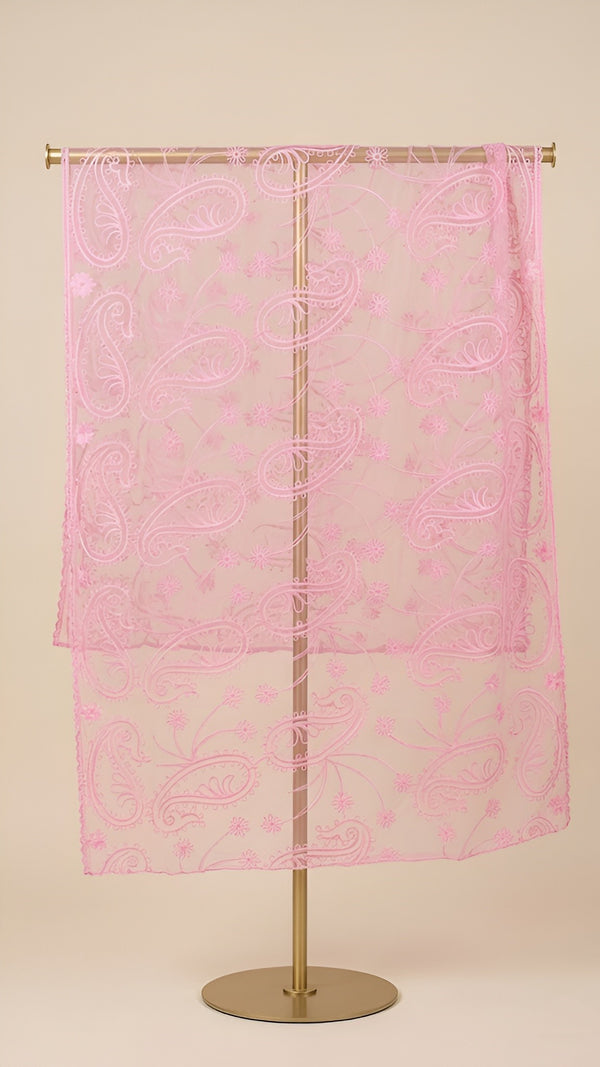 Pink Organza Embroidered Dupatta for Women with Paisley & Floral