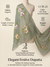 Luxe Organza Women Dark Green Dupatta with Handbrush Floral Art & Beads