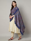Printed Bamboo Silk Women Shawl – Blue Floral Statement Wrap (80 x 40 Inches)
