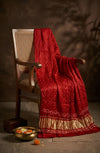 Luxurious Gajji Silk Red Dupatta with Bandhani Dots & Zari Border