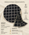 Black Chinon Dupatta with Gold Grid Embellishment (Size: 2.5x1 m Approx)