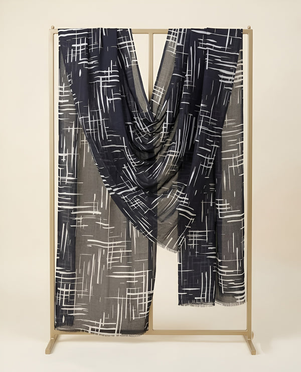 Signature Bamboo Silk Abstract PrintedStole | Modern Geometric Brushstroke Print
