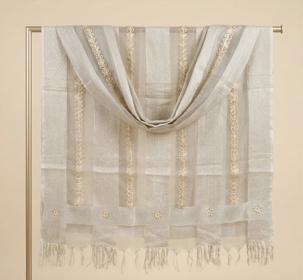 White Organza Dupatta with Gota Patti Work & Tassel Border