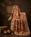 Luxe Phulkari Chinon Mirror Work Embroidered Beige Dupatta with Elegant Lace Border