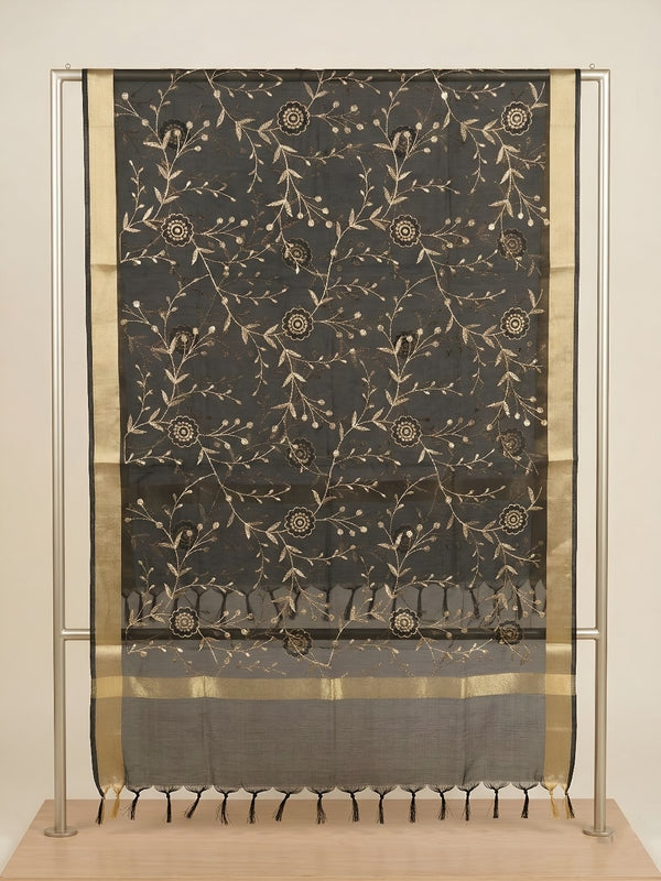 Organza Meena Jaal Mens Dupatta – Black with Gold Woven Design