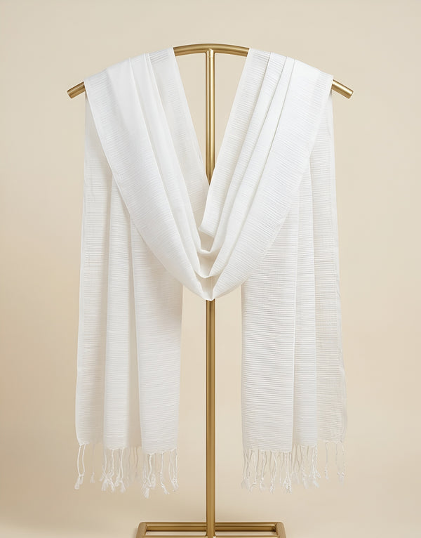Everyday Solid Textured Viscose White Women's Stole | Lightweight Wrap