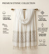 Cotton Mens Dupatta – White with Diamond Cut Work & Woven Border