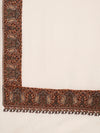 Woolen Mens Shawl in Warm White with Heritage-Inspired Embroidered Border (80 x 40 Inches)
