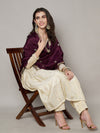 Wine Chiffon Dupatta with Gold Motif Embellishment & Scalloped Border (Size: 2.5x1 m Approx)