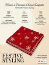 Luxe Chinon Womens Red Dupatta with Floral Diamond Work & Lace Border