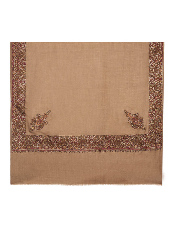 Elegant Brown Woolen Mens Shawl with Embroidered Border – Ethnic Wrap (80 x 40 Inches)