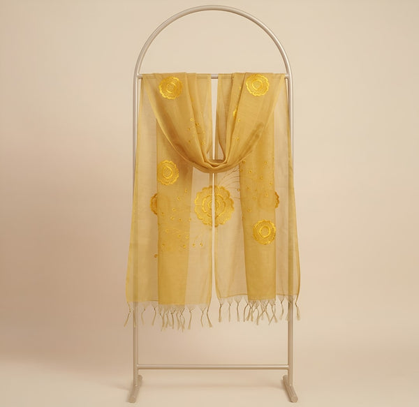 Cotton Embroidered Mens Dupatta – Yellow Tone with Buta Work