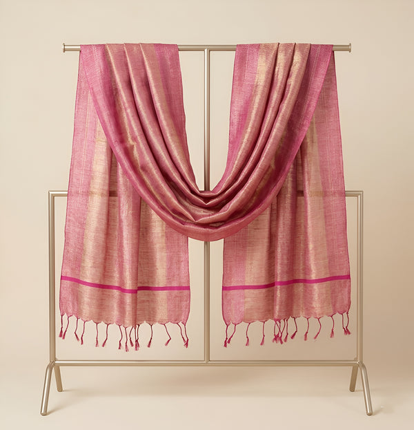 Khadi Cotton Mens Dupatta – Dusty Rose with Textured Weave