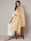 Beige Chanderi Cotton Dupatta with Subtle Floral Embroidery (Size: 2.5x1 m Approx)