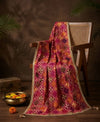 Luxe Phulkari Chinon Mirror Work Embroidered Pink Dupatta with Elegant Lace Border