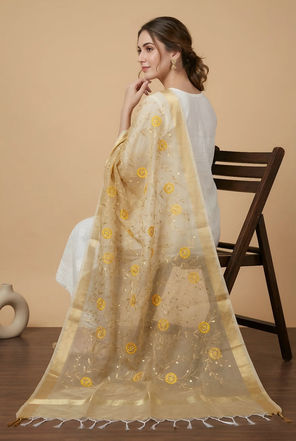 Yellow Organza Meena Jaal Dupatta | Elegant Sheer Festive Drape
