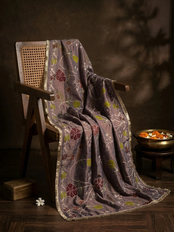 Luxe Cosmos Womens Purple Dupatta with Zari Brush Print & Lace Border