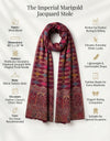 Signature Geometric Diamond Jacquard with Mughal Floral Border Wool Blend Wine Stole