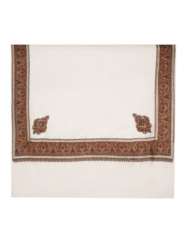 Ivory Woolen Mens Shawl with Intricate Embroidered Detailing – Heritage Wrap (80 x 40 Inches)