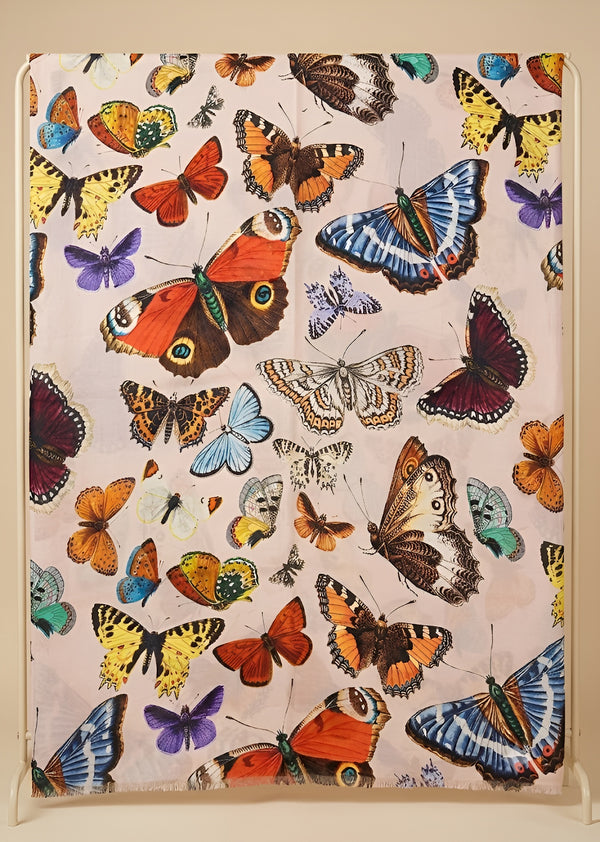 Signature Bamboo Silk Butterfly PrintedStole | Nature Inspired Multicolour Designer Wrap