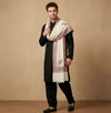 Mir-e-Khas Men's Kashmir-Inspired Kani Paisley & Geometric Border Wool Blend White Shawl