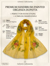 Luxe Organza Women Yellow Dupatta with Handbrush Floral Art & Beads