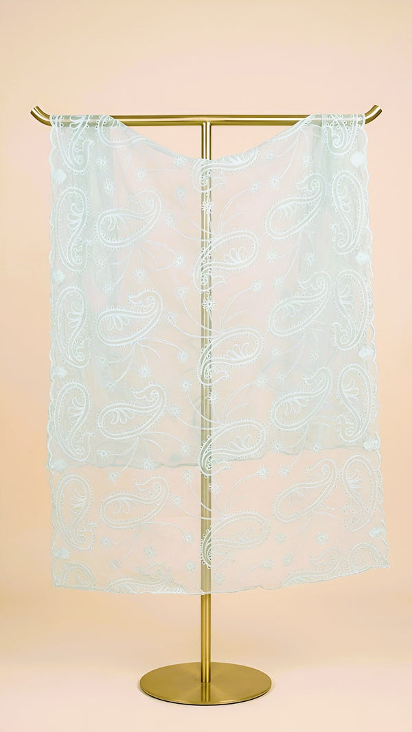 White Organza Embroidered Dupatta for Women with Paisley & Floral