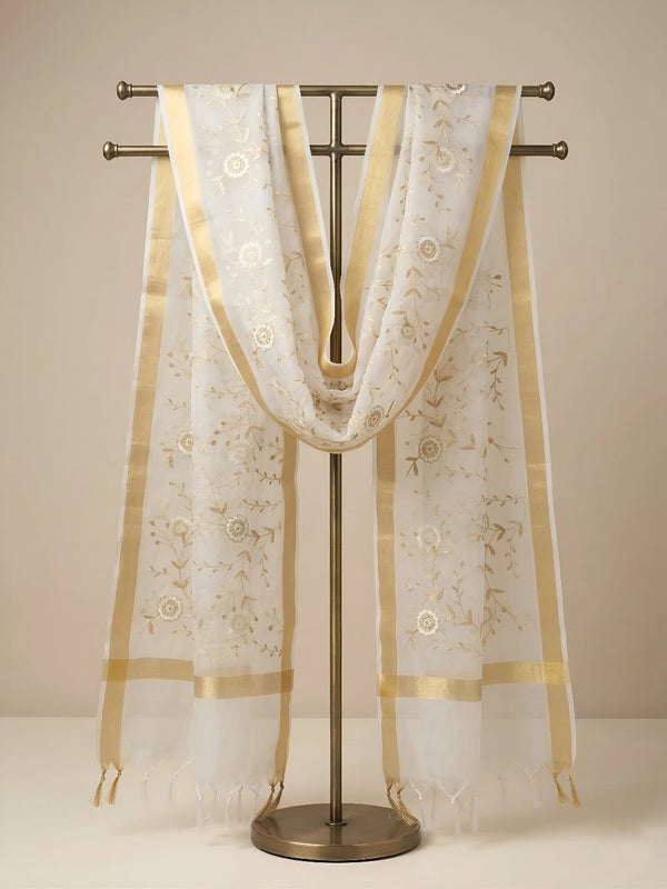 White Organza Meena Jaal Dupatta | Elegant Sheer Festive Drape