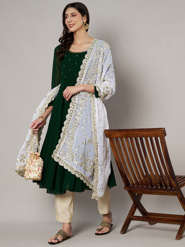 White Georgette Dupatta with Hand Gota Patti Work (Size: 2.5x1 m Approx)