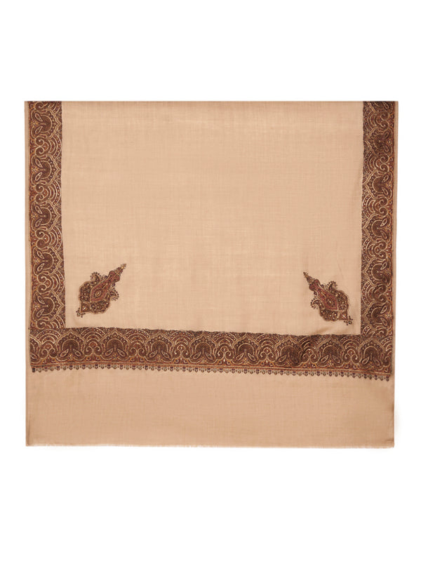 Elegant Light Brown Woolen Mens Shawl with Embroidered Border – Ethnic Wrap (80 x 40 Inches)