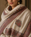 Naqsh-e-Kashmir Inspired Kingri Design Jacquard Woven White Shawl with Floral Border