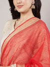 Coral Red Chanderi Silk Dupatta with Gold Border & Tassels (Size: 2.5x1 m Approx)