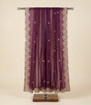 Wine Organza Mens Dupatta – Scalloped Cutwork Border with Buti Work
